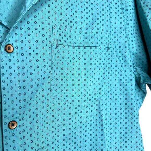 Level Ten Men’s XL Button-Up Shirt Teal Blue Geometric Print 100% Cotton Casual - Picture 6 of 13